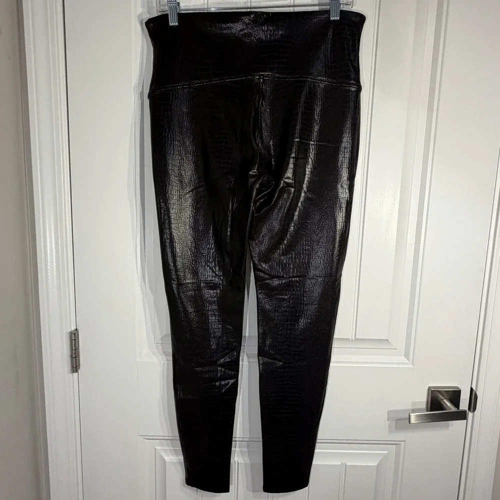 Spanx‎ Womens Brown Faux Leather Croc Shine Leggings XL